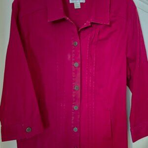 XL Christopher & Banks Red Cotton 3/4 Sleeve Jacket with Brass Snaps